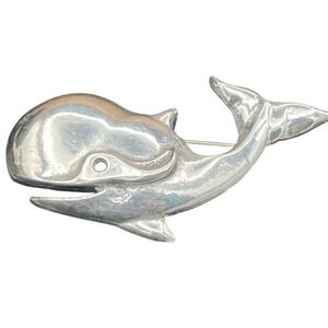 Vintage Robert Zentall Whale Silver tone Jewelry Brooch